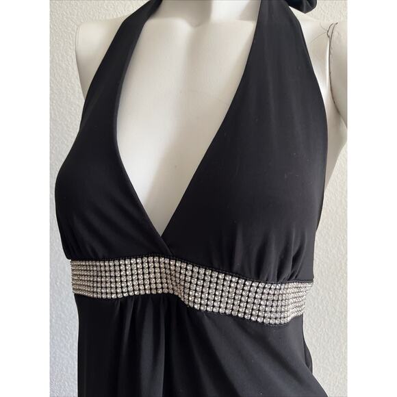 Wet Seal Vintage Y2K Black Rhinestone Halter whimsygoth Top S holiday party top - Picture 2 of 13